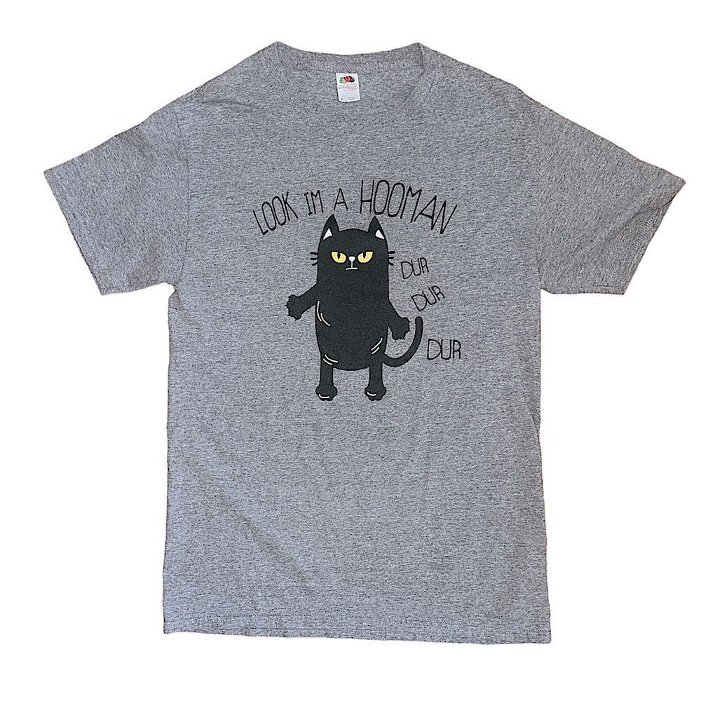 Black Cat Funny Look I’m A Hooman Shirt Tee T-Shirt Top Small S